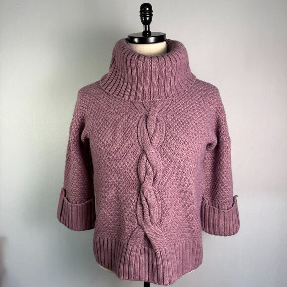 Talbots Petites Cowl Neck Cable Knit Sweater, Lavender Wool Alpaca Blend Sz. Sm - Picture 1 of 10